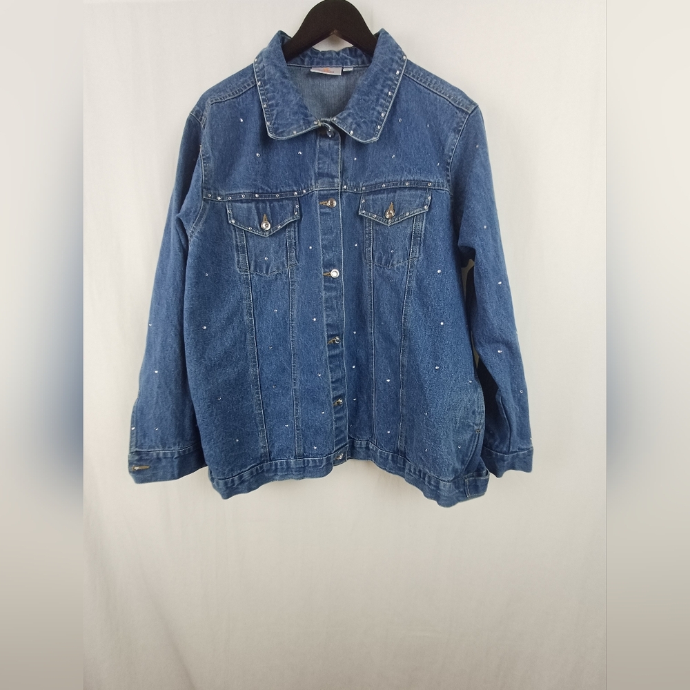 Quacker Factory Sparkle & Shine Denim Jean Jacket 1X A43311